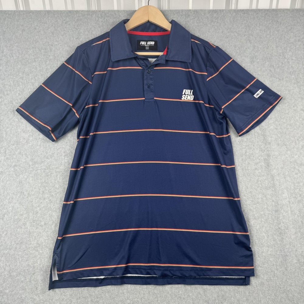 Full Send Golf Polo Shirt Mens Medium Blue Red Striped Performance Lightweight